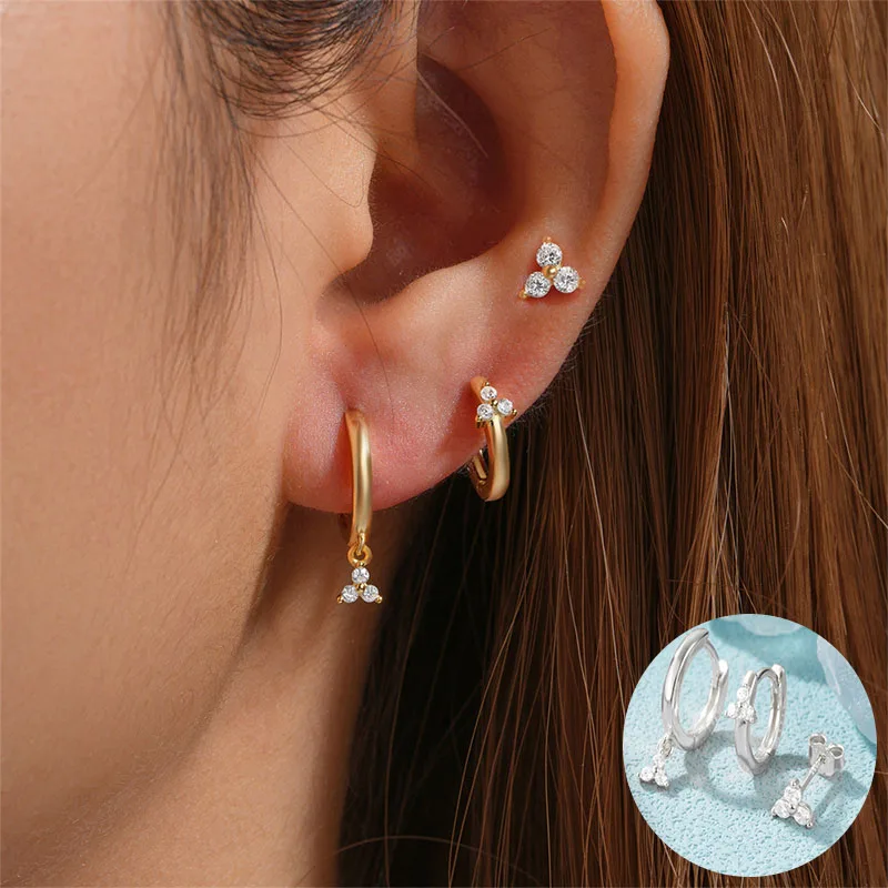 

100% 925 Sterling Silver Zircon Geometric Earrings for Woman Girl Simple Circle Round Design Jewelry Party Gift Dropshipping