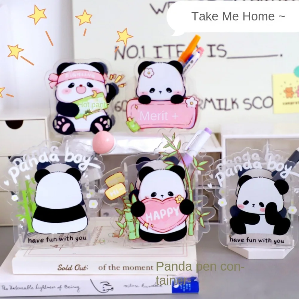 

Panda Stationery Cute Cartoon Pen Holder Student Desktop Storage Box Container Makeup Brush Storage Bucket Decoration Penholder