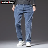 Jean à jambes droites bleu pour homme, pantalon en Denim extensible, en coton, décontracté, de marque, grande taille 40 42 44, nouvelle collection automne 2