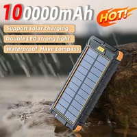 100000mAh Large Capacity New Solar Portable Power Bank Outdoor Compass External Battery Flashlight For Xiaomi iPhone Samsung 1