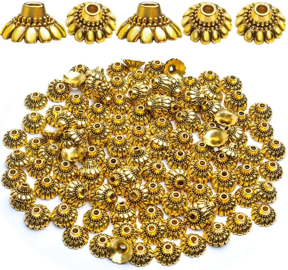 

200 шт. 10 мм Античные золотые шапочки для бусин в форме цветка Тибетский сплав бусины Концевики аксессуары для «сделай сам» серьги ювелирные изделия