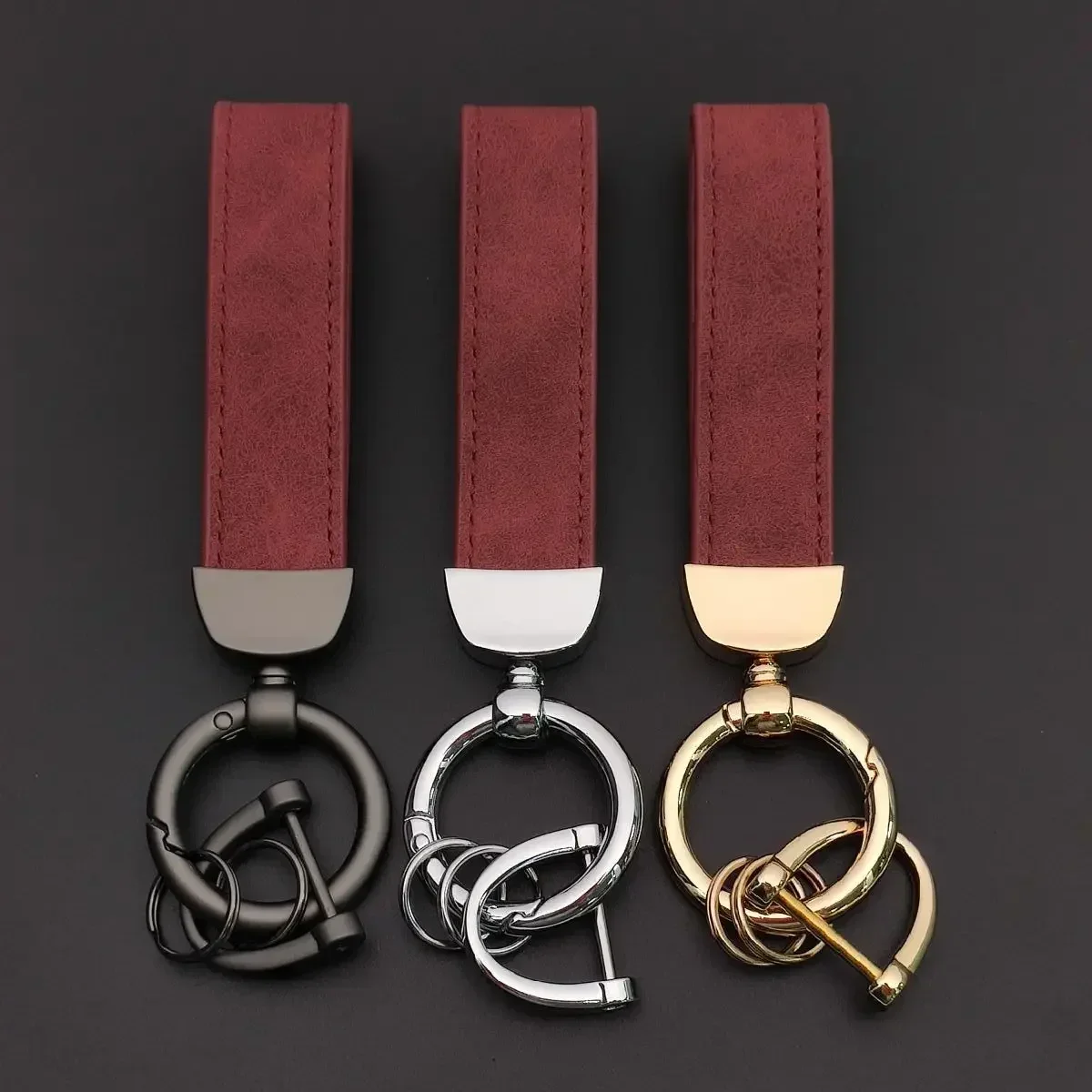 Crazy Horse Leather Keychain Car Key Chain Pendant Simple Personality Creative DIY Key Ring Gifts