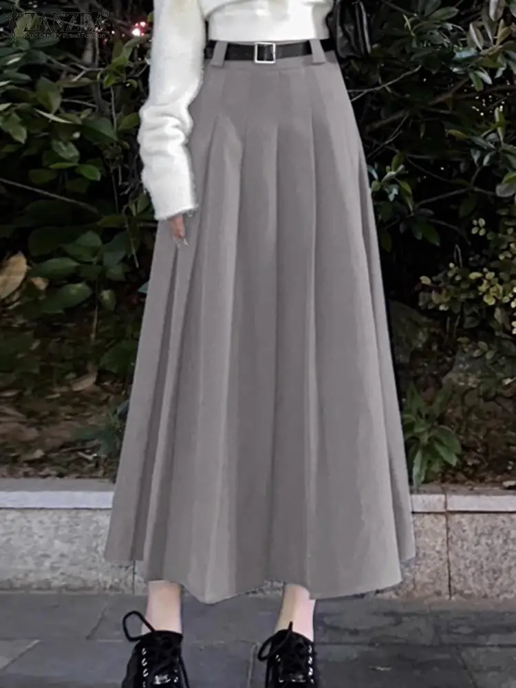 

ZANZEA 2024 Summer A-line Basic Skirts Vintage Solid Long Skirts Fashion Women Pleating Maxi Jupes Casual High Waisted Faldas