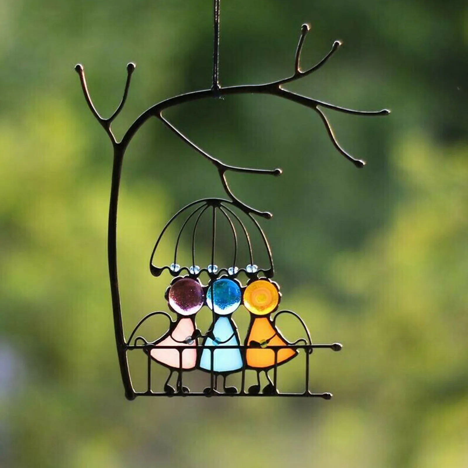 Stained Glass Angels Couple Doll Window Hangings SunCatcher Art Hanging Pendant Wall Door Decoration for Home Ornaments