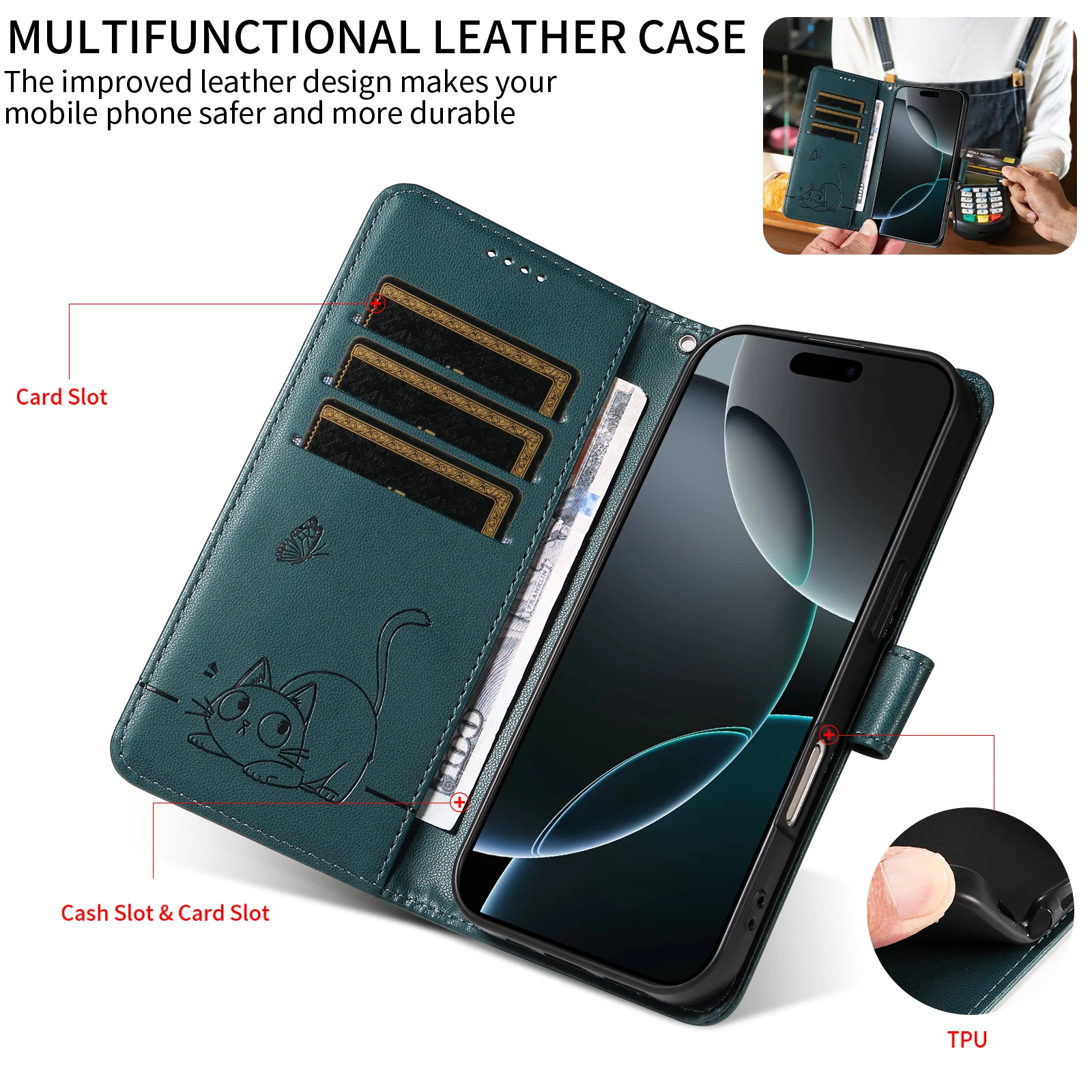 Magnetic Leather Flip Wallet Case with Card Slot and Stand