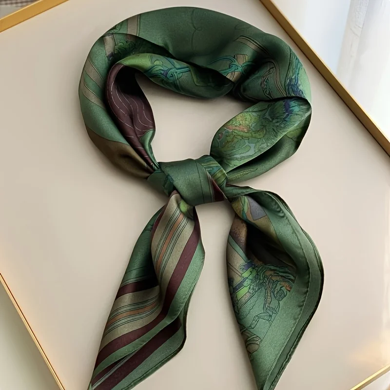2025 New Green Print Square Scarf Simulated Silk Thin Satin Neck Scarf Elegant Ladies Professional Decorative Small Scarf 2
