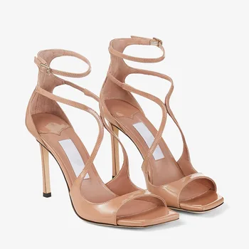 Ladies' Summer New Fashionable High-heeled Open Toed Sandals Square Toe Party Sexy 34-42 Large Women's Shoes 1