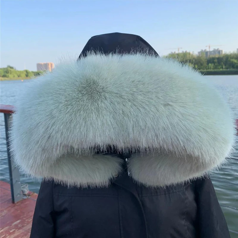Winter Faux Fur Collar Furry Fluffy Fox Fur Scarf Neck Warmer Women Shawls And Wraps Scarves Detachable Hood Fur Trim Coat Parka 6