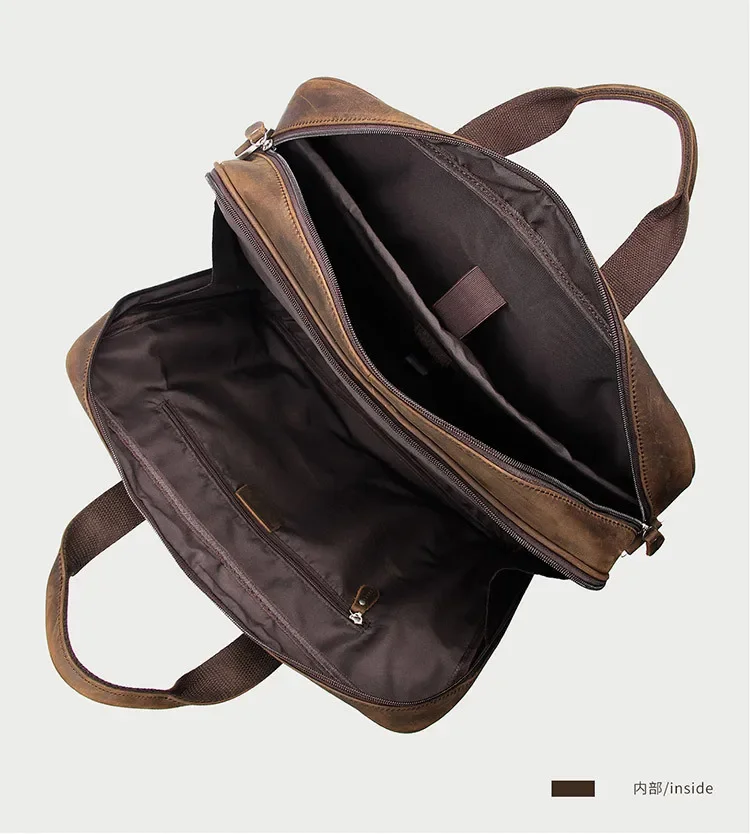 Crazy Horse Leather Business Laptop Bag for Men