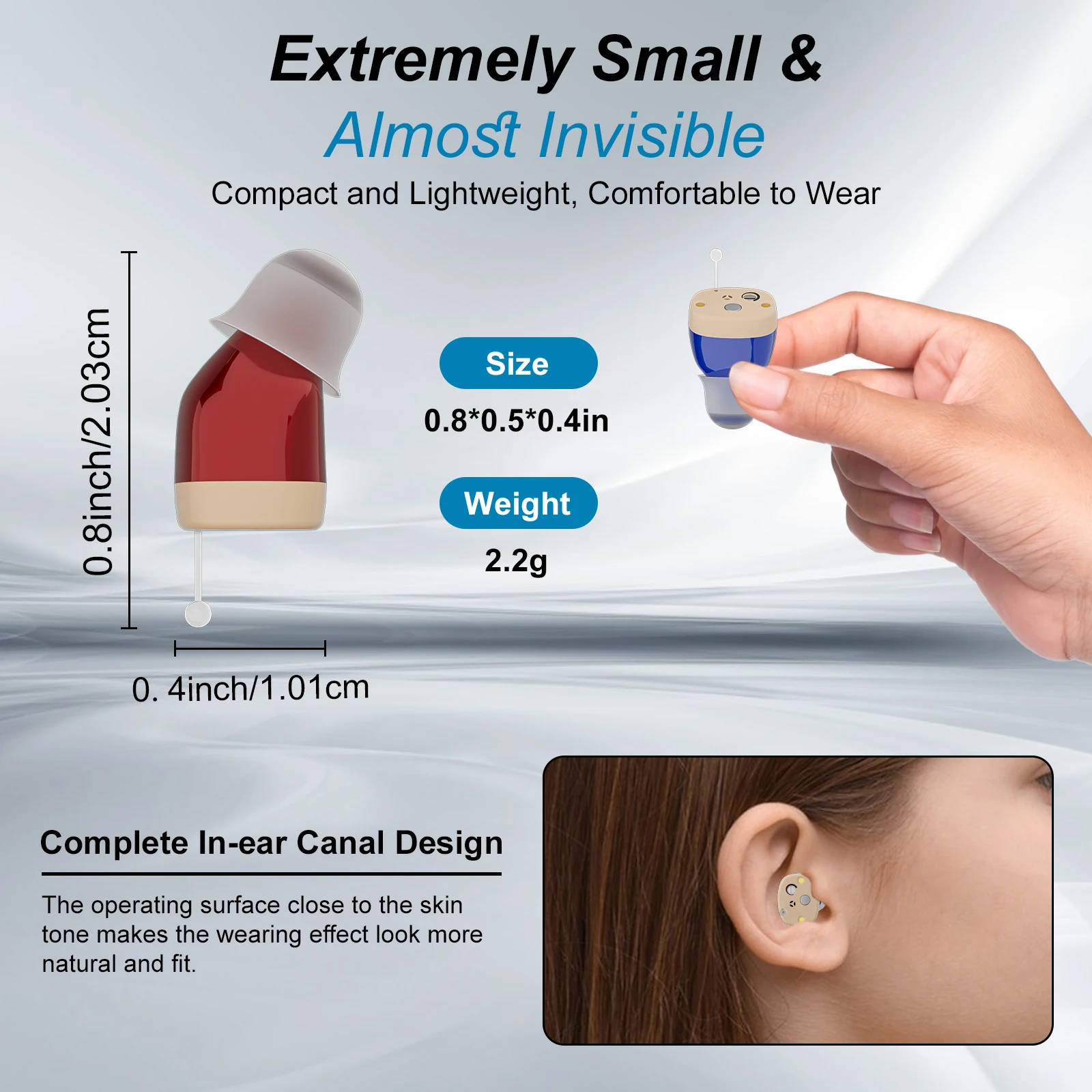 Rechargeable hearing aids for the elderly, mini noise-cancelling in-ear amplifier hearing aid with charging case (pair) 4