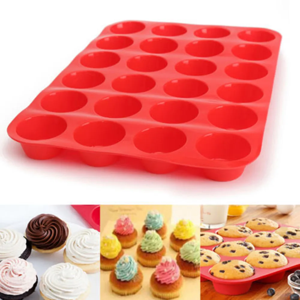 

Cake Mold 24 Cavity Silicone Soap Cookies Cupcake Bakeware Pan Tray Mould Home Mini Muffin Cup 3D Non-stick Jelly&Candy