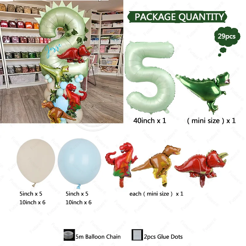 29 Stück Dinosaurier-Themenballons, 40 Zoll, grüner digitaler Geburtstagsballon, Babyparty, Geburtstagsfeier, Dschungel-Dinosaurier-Dekoration – Detail 7