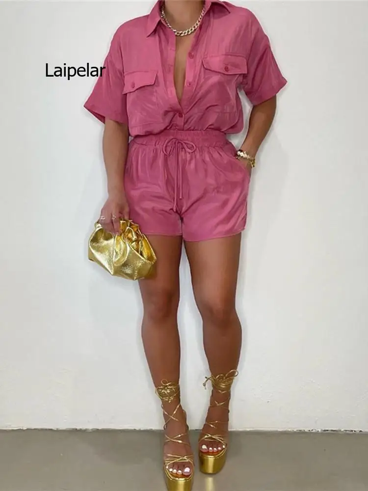 

Женский элегантный комплект из 2 предметов, уличная одежда, спортивный костюм, рубашка с коротким рукавом и шорты, летний спортивный костюм, 2022