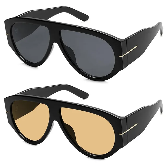 Lunettes de soleil ovales rétro de luxe pour femmes, monture large, couleur thé noir, style pilote carré, protection UV400, lunettes de soleil surdimensionnées pour hommes 1