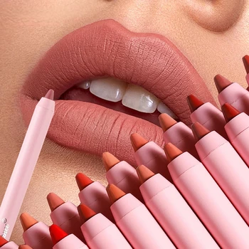 12 Colors Nude Matte Lipstick Pen Lip Liner Pencil Waterproof Long Lasting Lipgloss Plum Pink Plump Lip Stain Korean Cosmetics