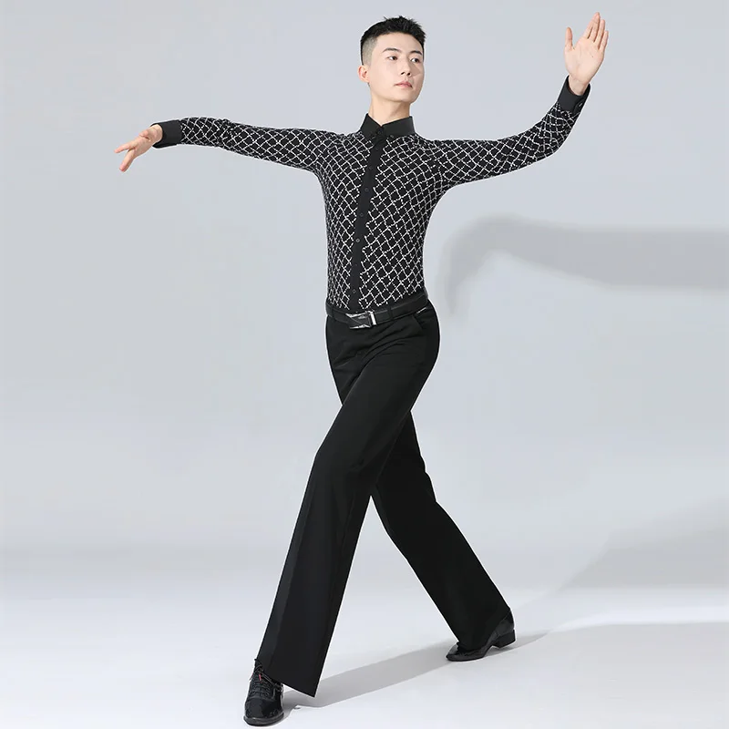 Man Latin Dance Shirts Waltz Ballroom Dance Clothing Performance Latin Man Shirts Top SS02-3