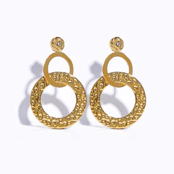 18K Gold Plated Geometric Round Drop Earrings for Women Trendy Metal Texture