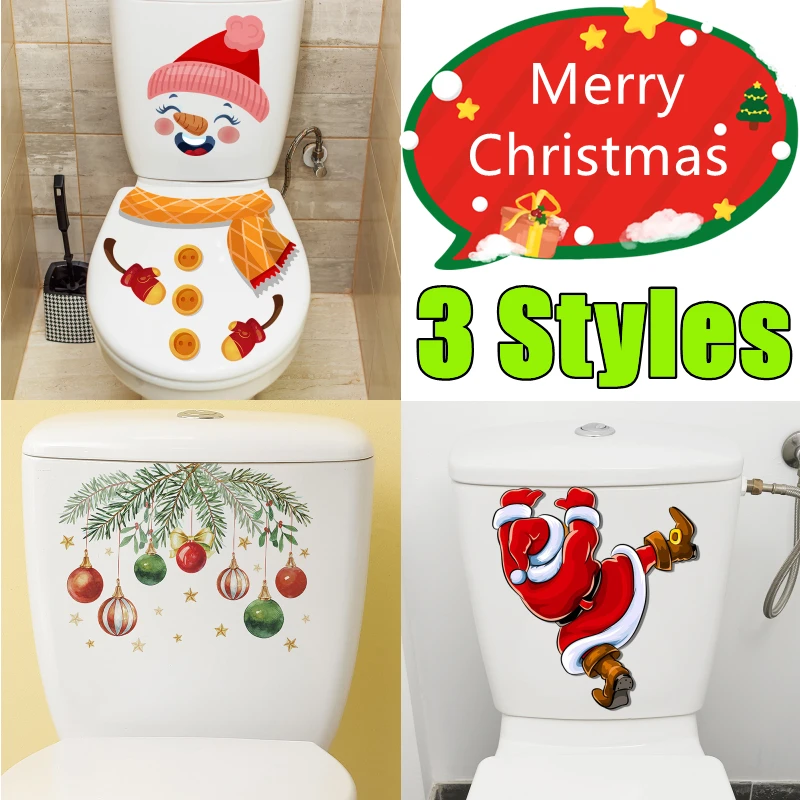 Toilet Stickers Christmas Santa Claus Snowman Pattern For Kids Bathroom