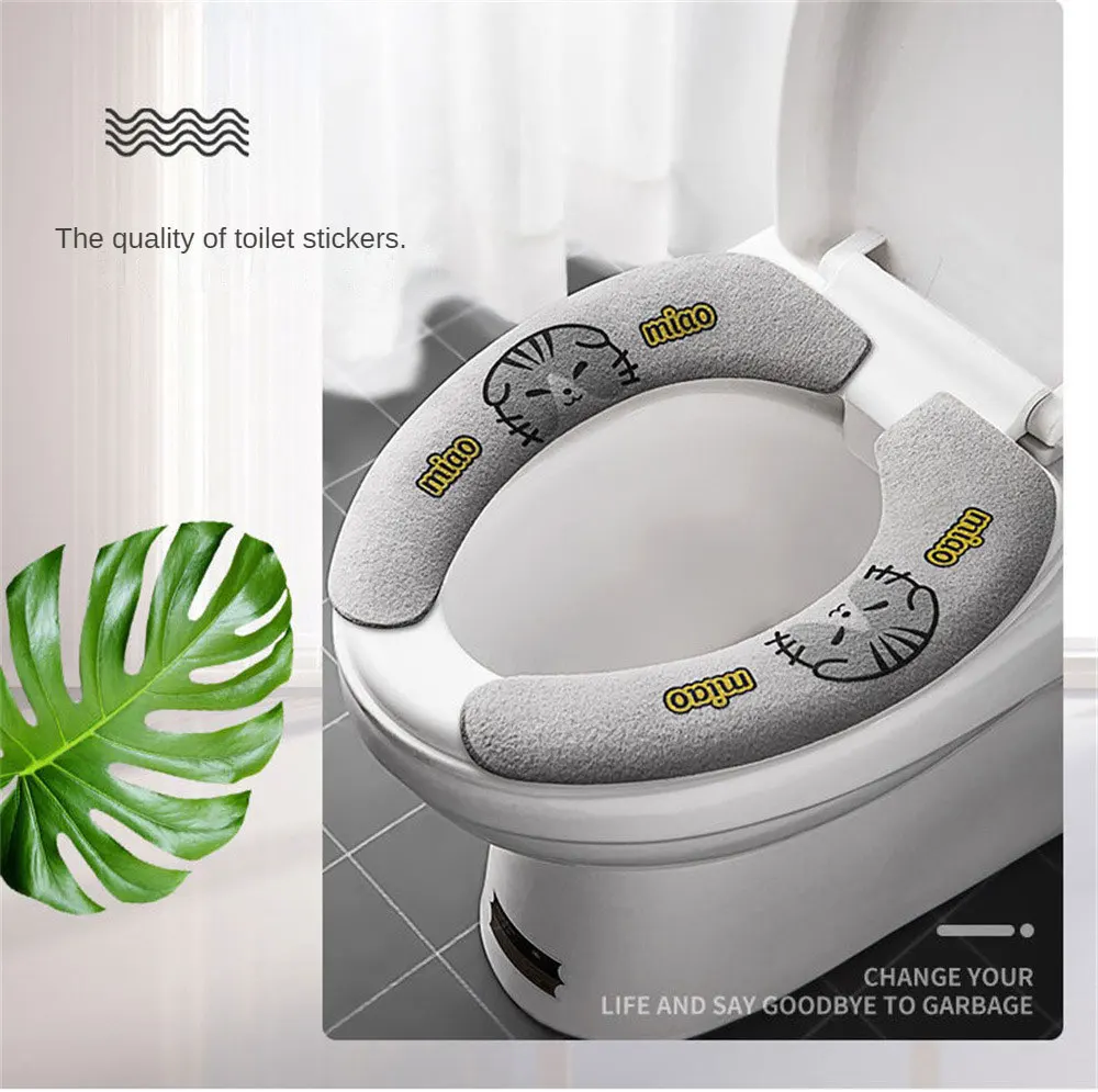 Description Picture 3 of item2pcs/set Soft Cartoon Washable Cushion WC Toilet Sticky Seat Pad Bathroom Warmer Seat Lid Cover Universal Toilet Seat Cover