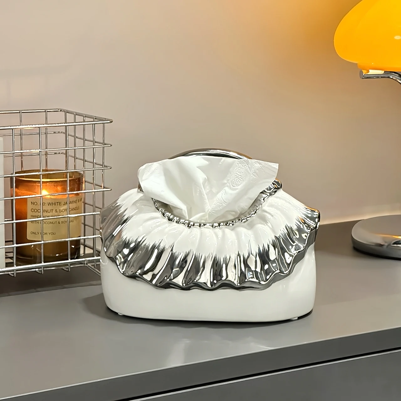 Creative Ceramic Shaped Tissue Boxes, Light Luxury Napkin Box, Home Living Room Bedroom Hotel Tea Table Desktop Decorations, 1Pc