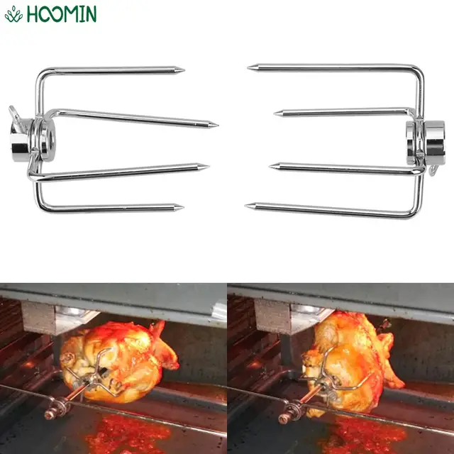 2Db/Set Rotisserie Hús Villák Bbq Szerszám Faszén Csirke Grill Konyhai Szerszámok Rozsdamentes Acél
