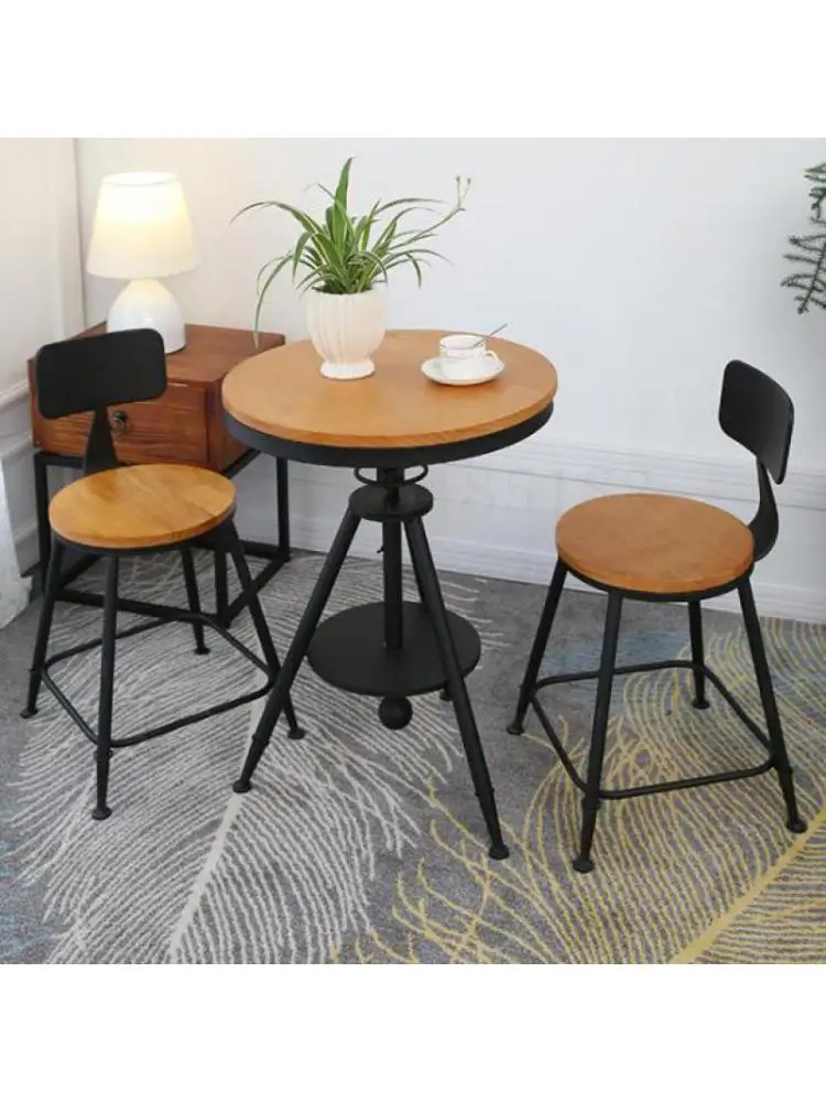 Balcony outdoor wrought iron table and chair combination cafe tea shop bar leisure small round table and chair three-piece