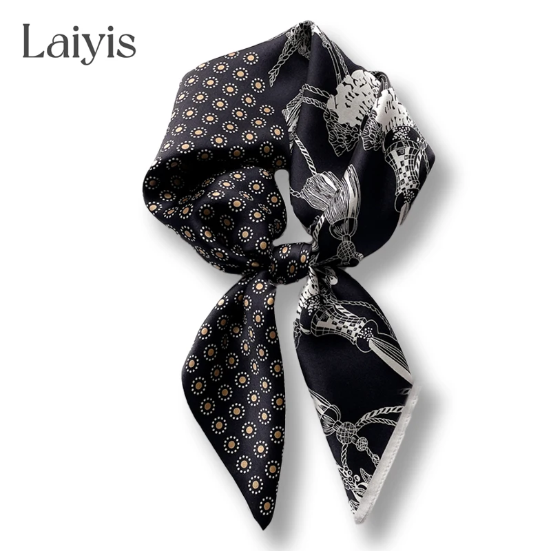 

New Square 100% Pure Silk Scarf Women Scarves Hair Band Office Lady Neckerchief Foulard Elegant Female Design Print Bandana 2022