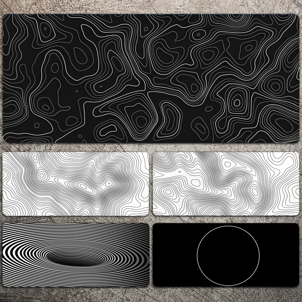 

Black & White Contour Lines Mousepad Large Gaming Mouse Pad LockEdge Thickened Computer Keyboard Table Desk Mat