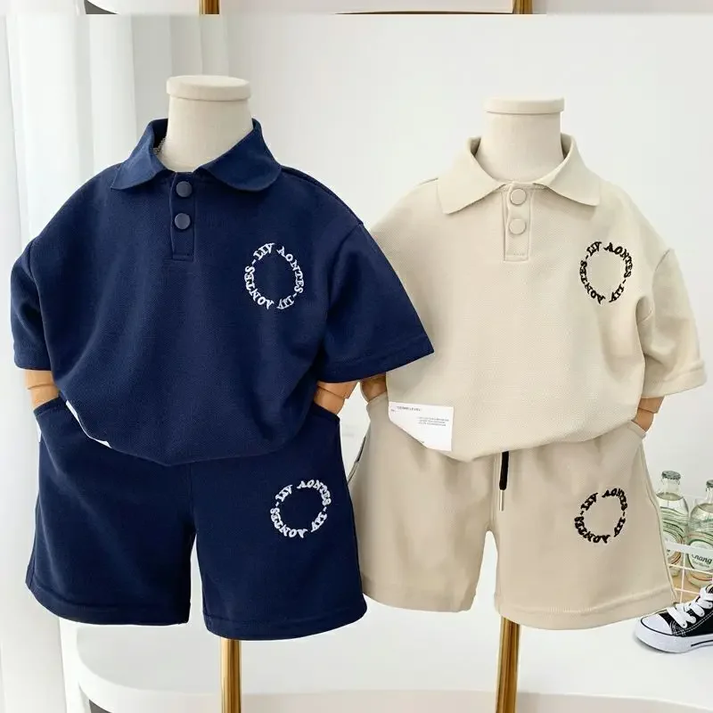 

Baby Boys' Summer Waffle Set 2023 New Korean Teenage Boys Handsome Casual Two Piece Sets Kids' Loose Fitting Clothes Outfits