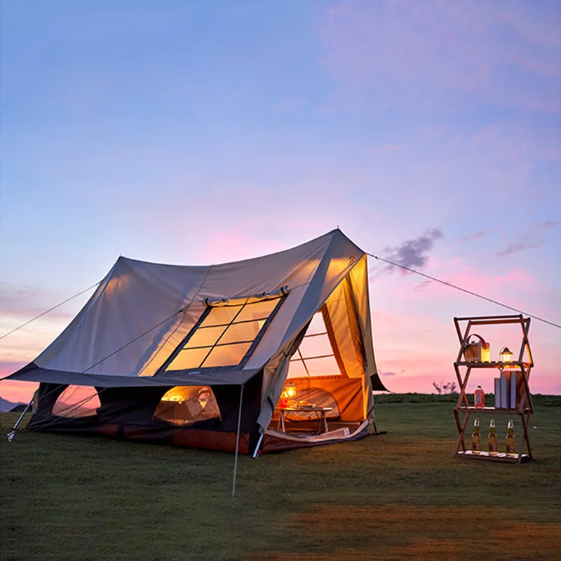 Cotton Roof Tent Outdoor Camping Anti-mosquito And Rain-Proof Camping Tent Large Window Herringbone