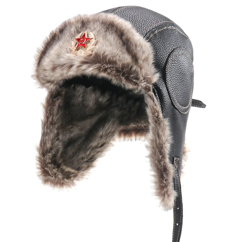 SupSindy Männer warme Winter-Bomber-Hüte im Freien Moto winddichte Kunstpelz-Piloten-Ohrklappen-Hut für Frauen UdSSR Uschanka thermische Schneekappen – Detail 8
