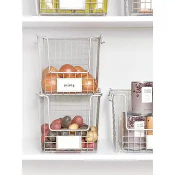 Stackable Storage Basket with Handles for Pantry, Kitchen, Bathroom, and Desk Organization, 12