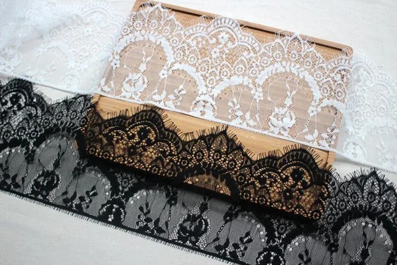 Afrikanische Spitze Stoff besatz, Wimpern Spitzen band, Hochzeits dekoration, Schwarz und Weiß, Näh zubehör, 15cm breit, 3 Yard – Detail 2