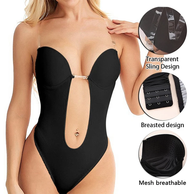 New Women U Plunge Backless Bodysuit Deep V-Neck Seamless Thong Bottom  Underwear Padded Push Up Full Body Shapers Shapewear Drop - AliExpress