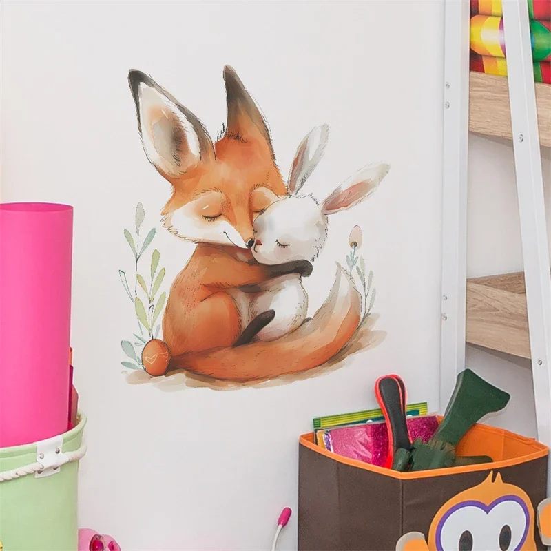 Wall Stickers Cartoon Fox Rabbit for Children Kids Room Background Home Decoration Mural Living Room Bedroom Wallpaper