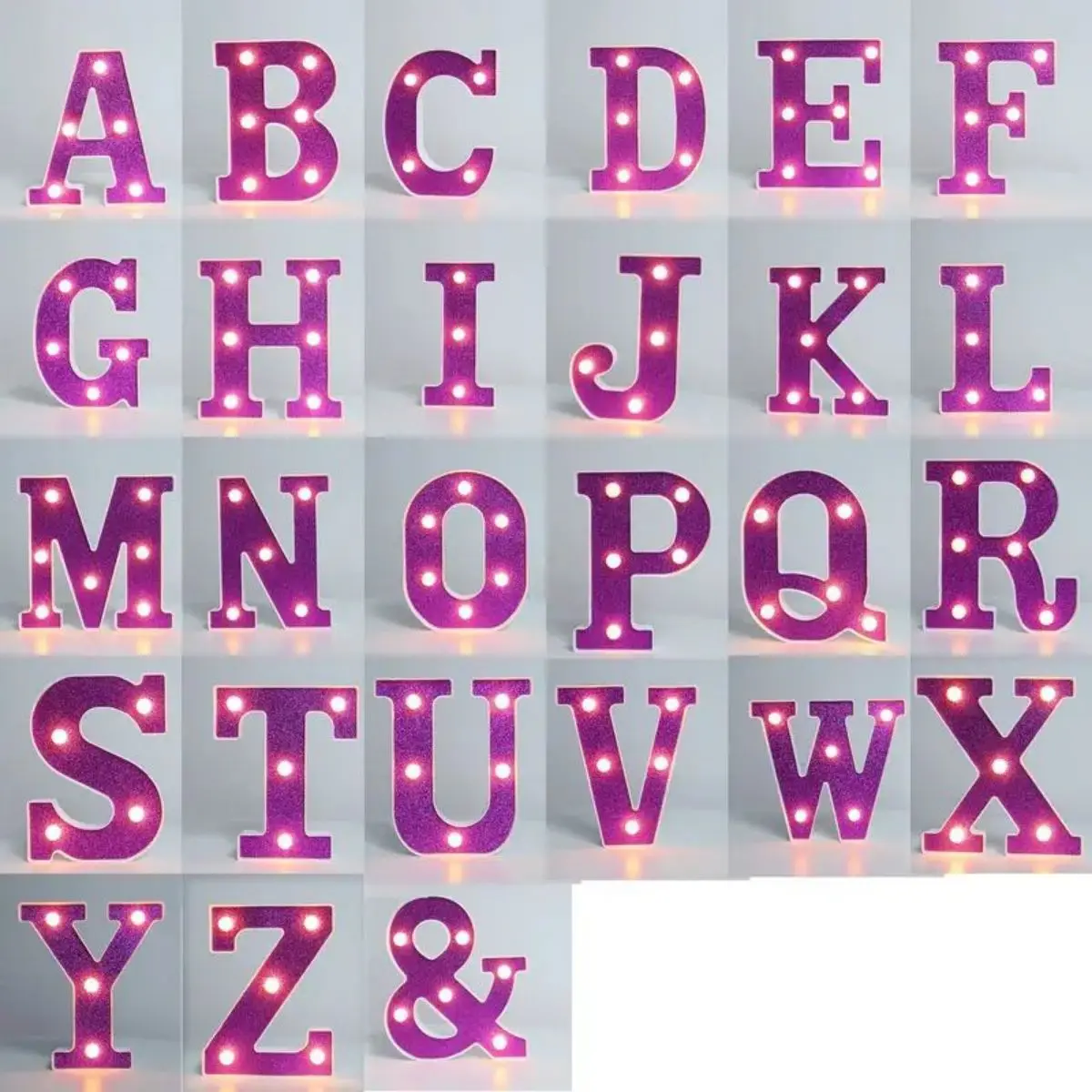 1pc Purple Glitter LED Letter Light - Battery Powered, Decorative Night Lamp For Wedding Proposal, Birthday, And Photo Props