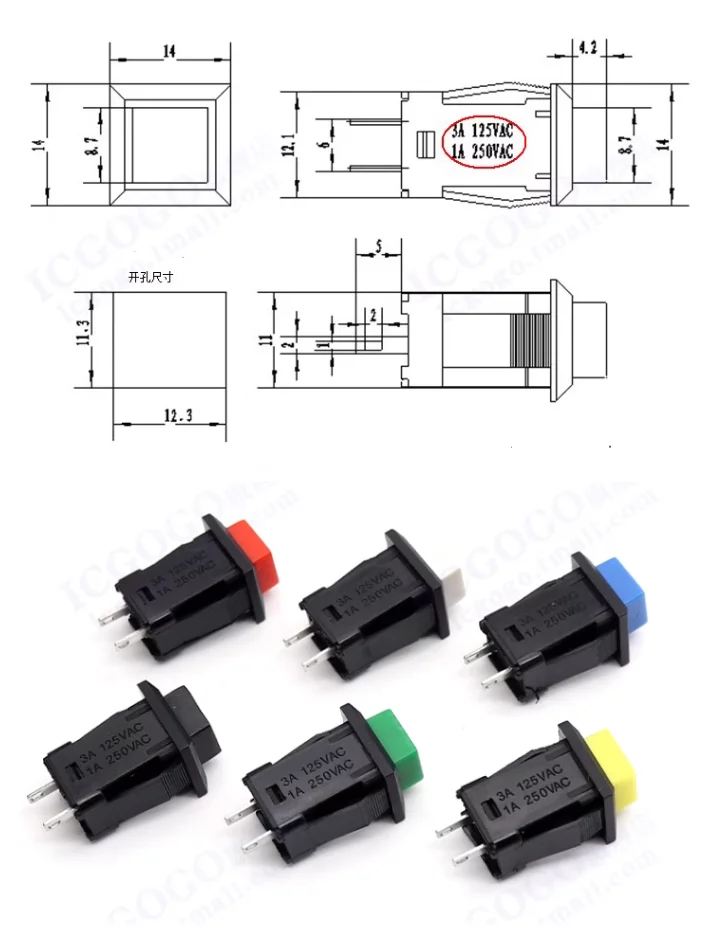 10 Stück DS-429 selbstsichernder Momentschalter 3A 125 V Drucktastenschalter – Detail 1