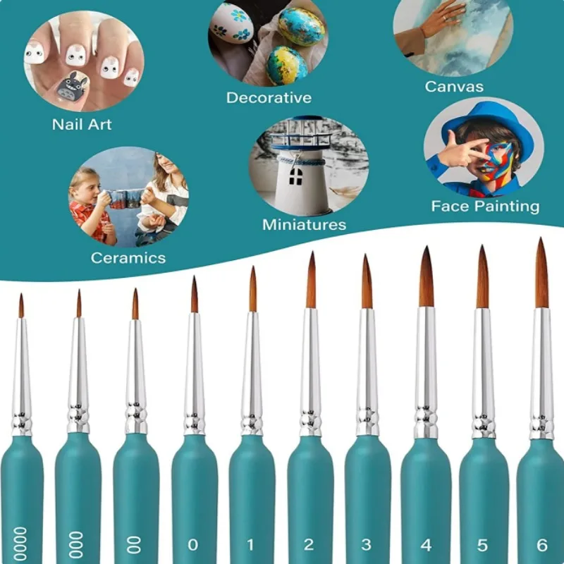 11pcs Miniature Paint Brushes Art Painting Brushes Weasel Hair Paint Brush Gouache Watercolor Oil Paints Hand Painted New 2