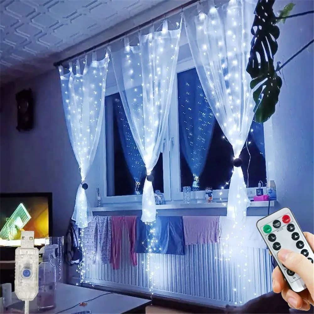 thumbnail image 1 of Noel Wedding Home Party Holiday Decoration Christmas Light 8 Mode USB Curtain String Lights Yard Fairy Light LED Bedroom Light, 1 of 5
