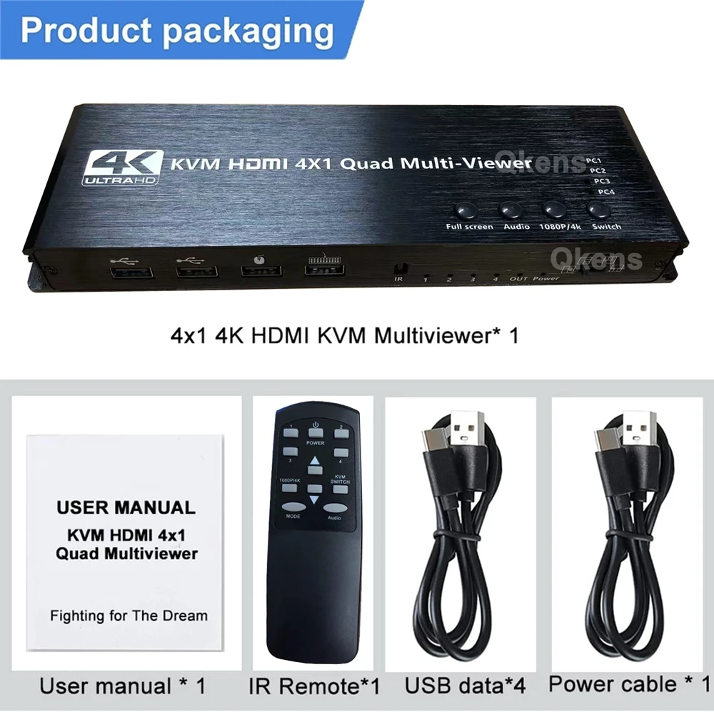 4 in 1 Out KVM HDMI Multiviewer Seamless Switch 4K 4X1 HDMI Quad Multi-viewer Mu