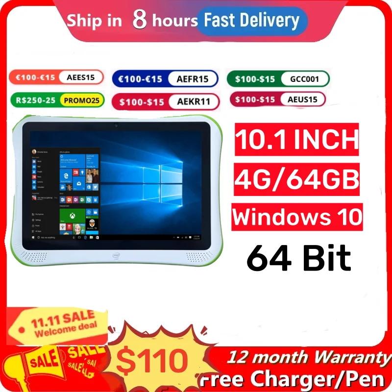 10.1 Inch 2-in-1 F1 Windows 10 Tablet PC - 4GB DDR, 64GB, Quad Core, Bluetooth Keyboard, HDMI-Compatible, Dual Camera Description Image.This Product Can Be Found With The Tag Names Computer Office, Tablet pc, Tablets
