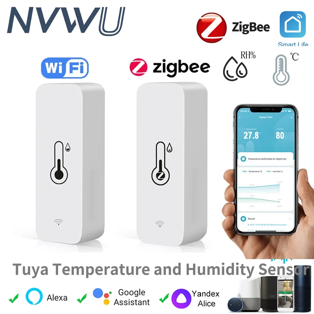 Tuya Smart Temperature And Humidity Sensor APP Remote Monitor For Smart Home SmartLife Work With Alexa WiFi Zigbee 3.0 temperature humidity sensor temperature humidity meter