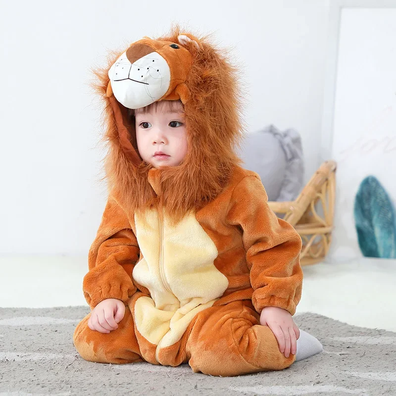 Lovely Lion Baby Girl Clothes Boys Romper Infant Winter Warm Animal Costume Outfit Cartoon Hooded Overall Jumpsuit Ropa bebe infant romper animal print romper