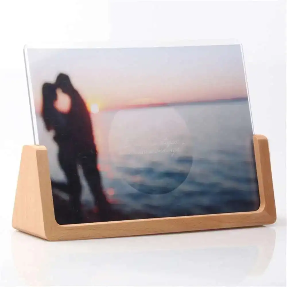 7 Inch Solid Wood Photo Picture Frame High Definition Acrylic Table Top Sign Holder Display Stand