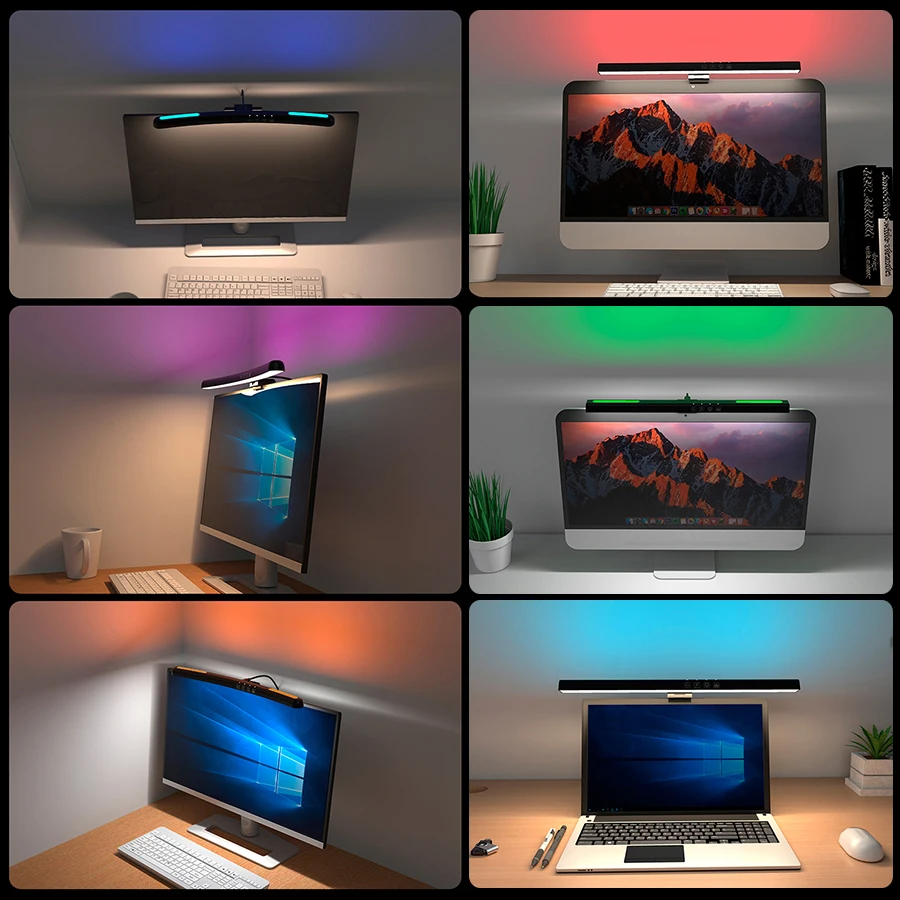 USB-Powered LED Desk Lamp with Stepless Dimming and Screen Hanging Design