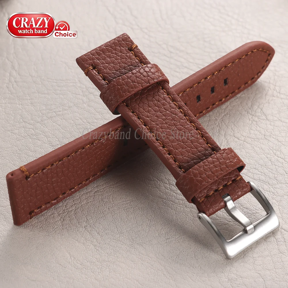 Lychee Pattern Leather Watch Strap - Brown Universal Replacement Band Accessory
