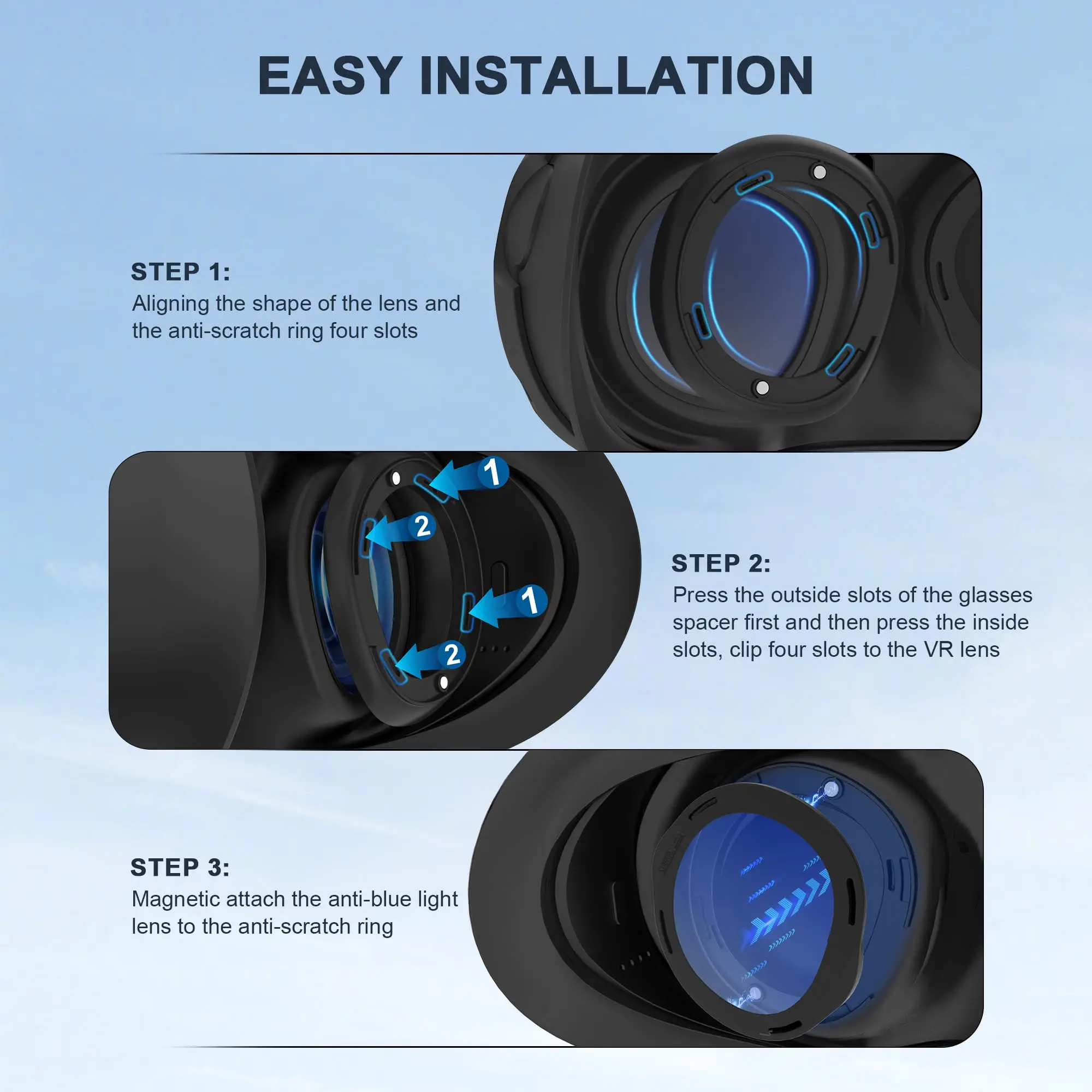 Blue Light Blocking Anti-Fog VR Glasses Spacer with Anti-Scratch Ring Accessories