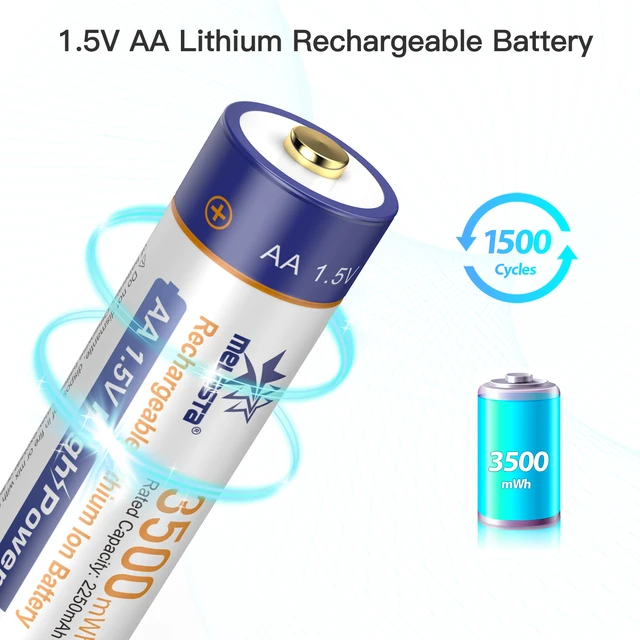 4 piezas 1.5V Baterias Recargables AA AAA Iones de litio 2600mwh Pilas 9V  Li-ion