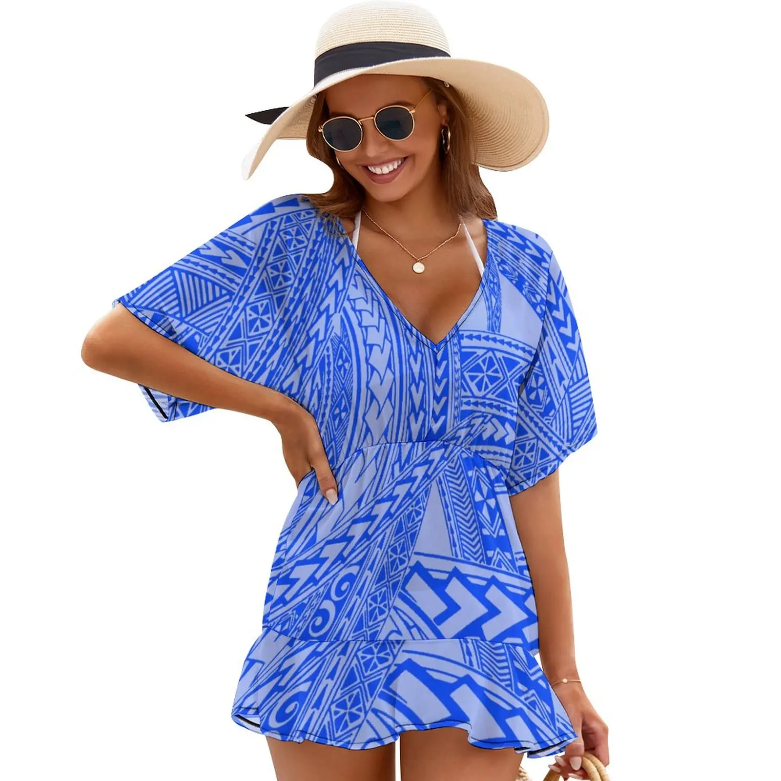 2023 Estate Manica Corta Sarong Grembiule Gonna Mare Personalizzato Bikini Grembiule Polinesiano Casual Comfort Vestito Di Alta Qualità