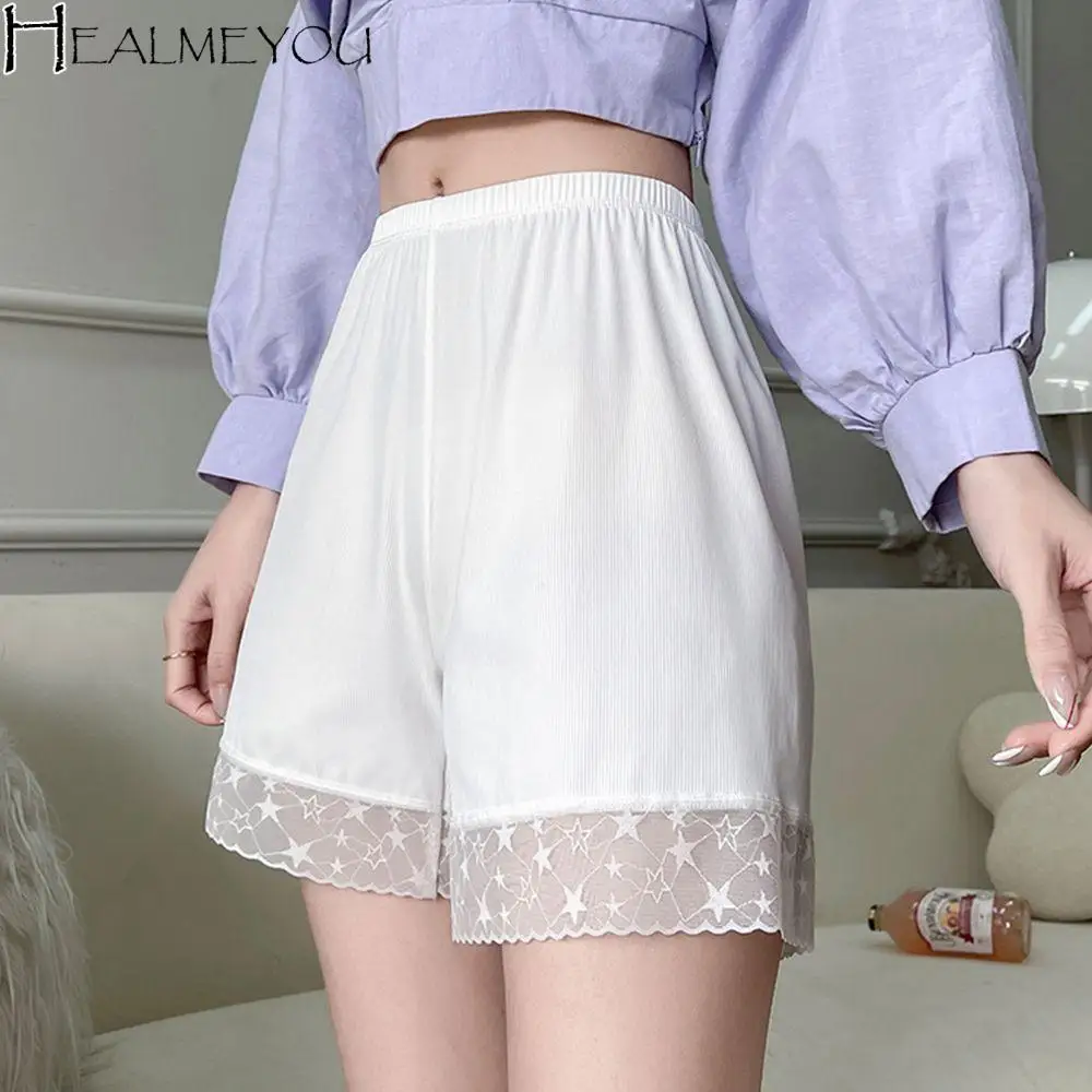 

Ice Silk Lingerie Star Print Solid Color Polyester Women's Shorts Boxer Lace Underpants Summer Short Pants Girls Safety Briefs